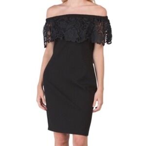 Max Sport Black Off Shoulder Lace Bardot Dress XL Bodycon Cocktail Party‎ Boho